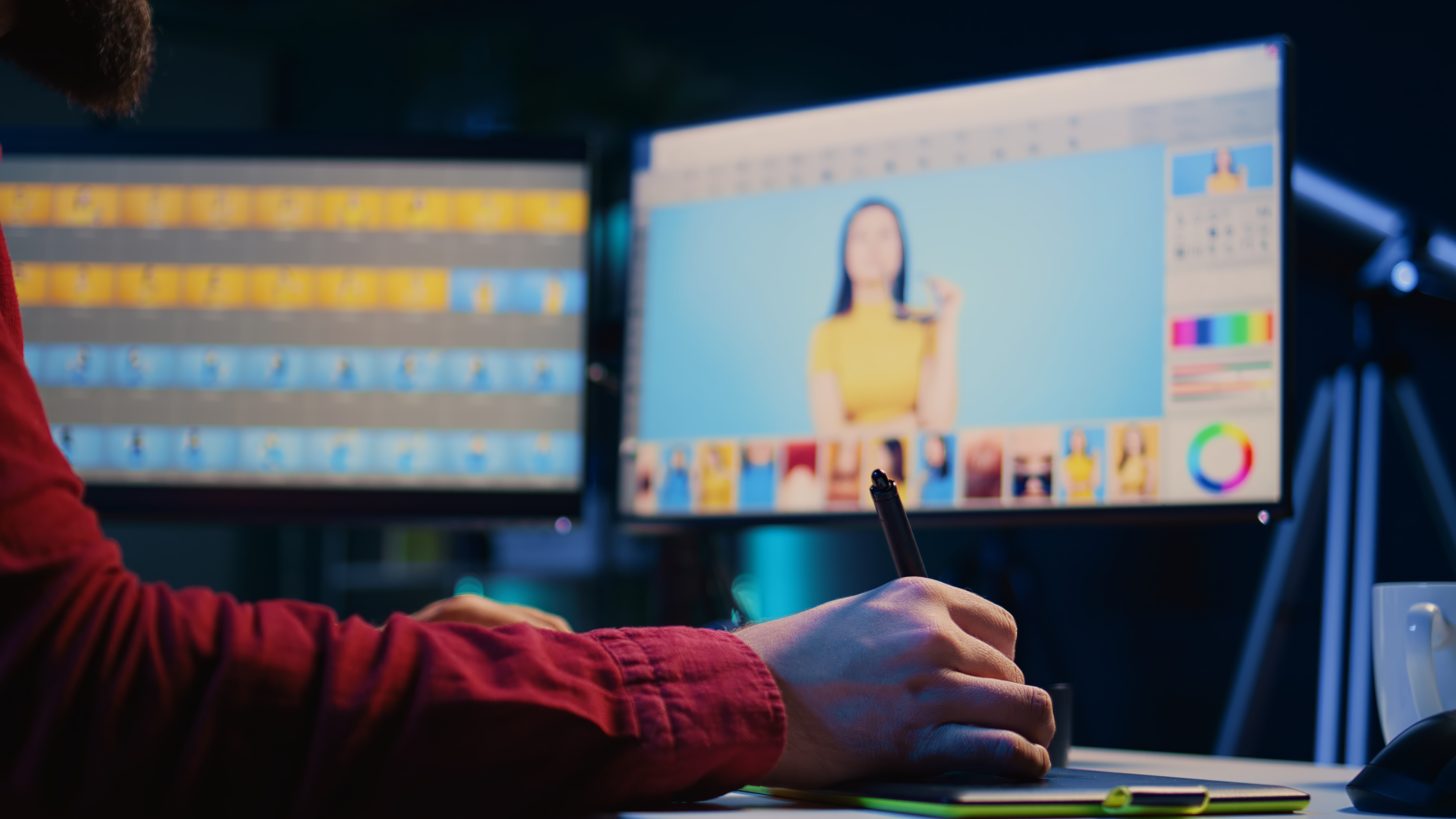 Reunión entre profesionales evaluando opciones de estudios creativos para el desarrollo de branding, comparando propuestas